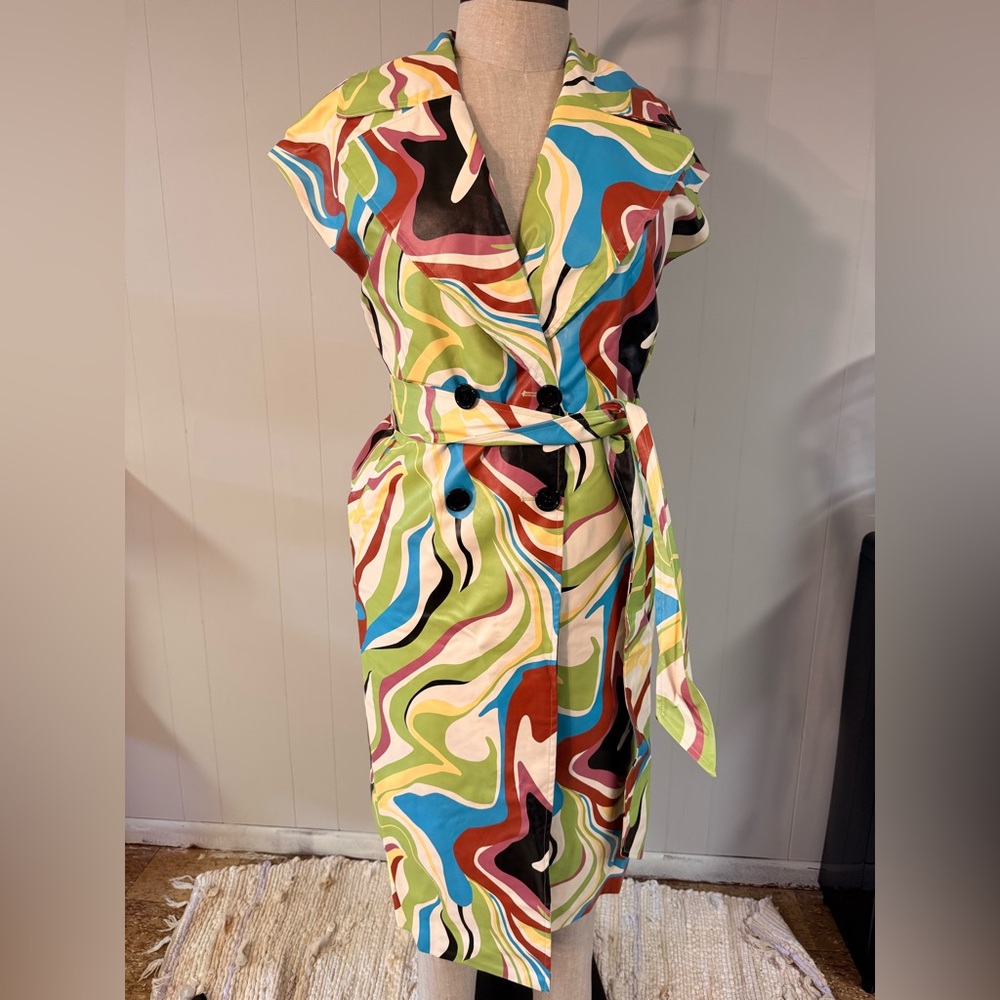 Eloquii Multicolor Swirl Trench Coat